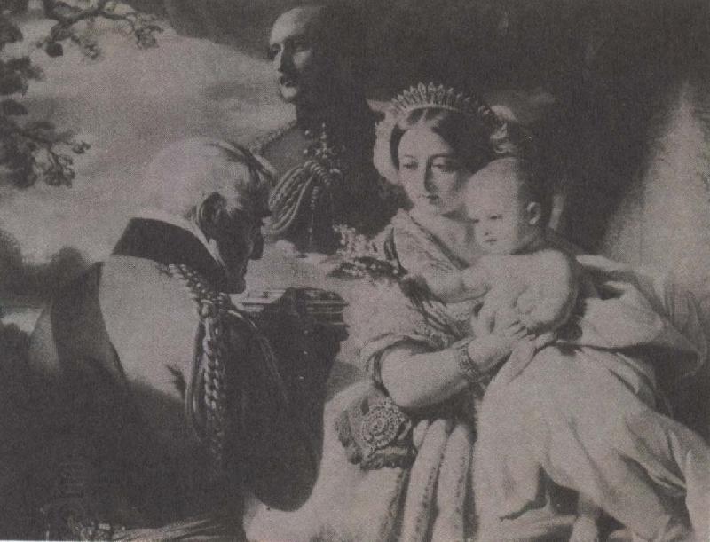 unknow artist drottning victoria och prins albert med sitt barn prins arthur 1851